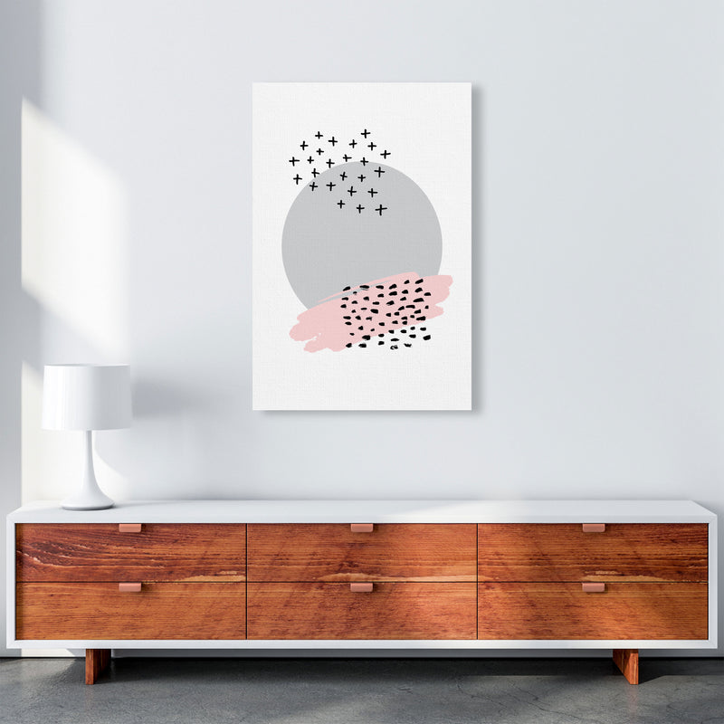Abstract Grey Circle With Pink And Black Dashes Modern Print A1 Canvas