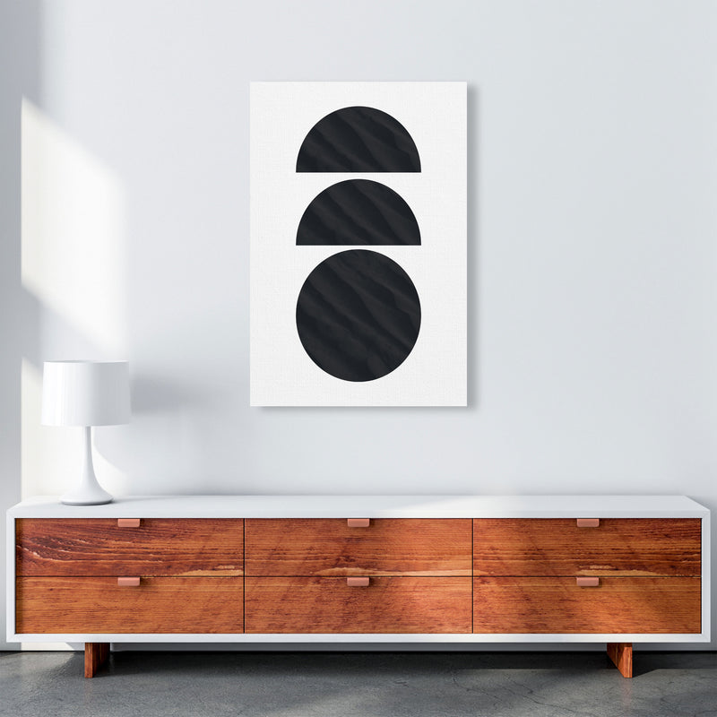 Abstract Black Textured Circles Modern Print A1 Canvas