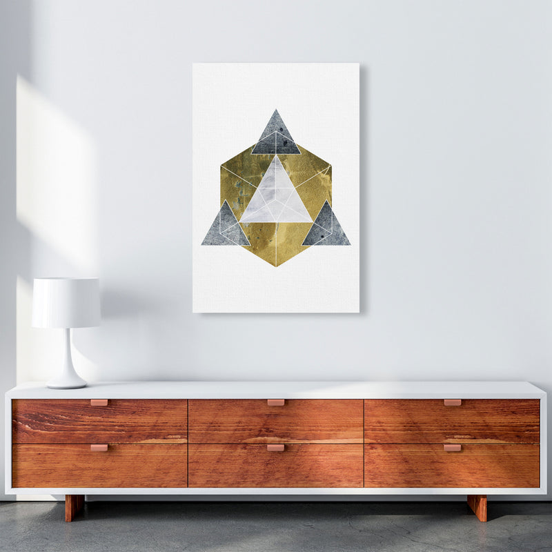 Gold Cube And Grey Geo Abstract Modern Print A1 Canvas