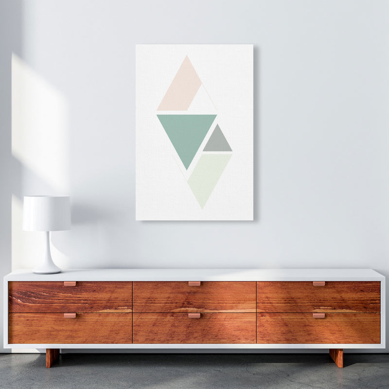 Peach, Green And Grey Abstract Triangles Modern Print A1 Canvas