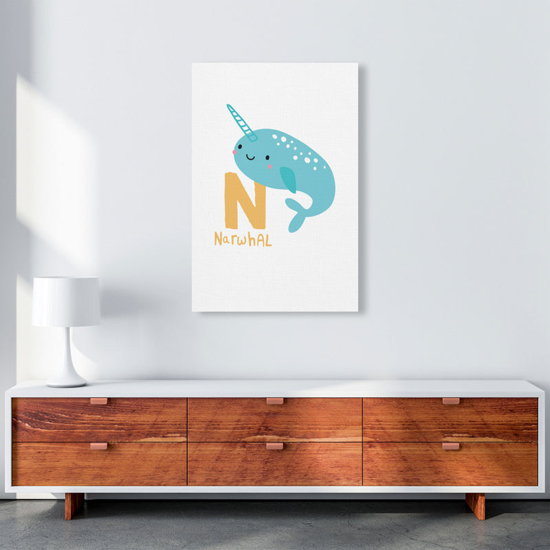 Alphabet Animals, N Is For Narwhal Framed Nursey Wall Art Print A1 Canvas