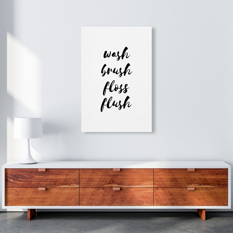 Wash Brush Floss Flush, Bathroom Modern Print, Framed Bathroom Wall Art A1 Canvas