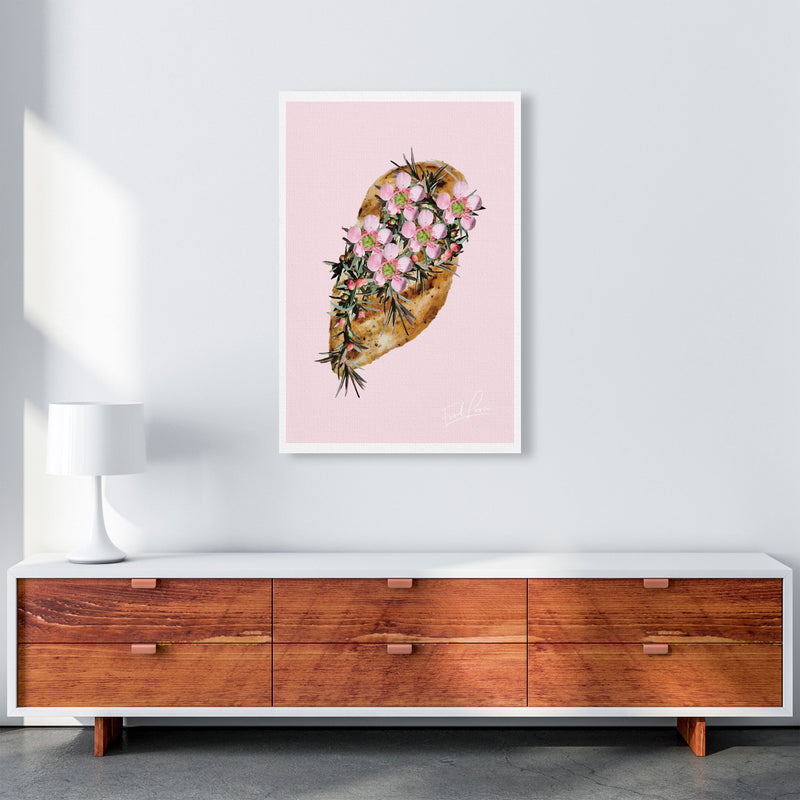 Pink Chicken Floral Food Print, Framed Kitchen Wall Art A1 Canvas