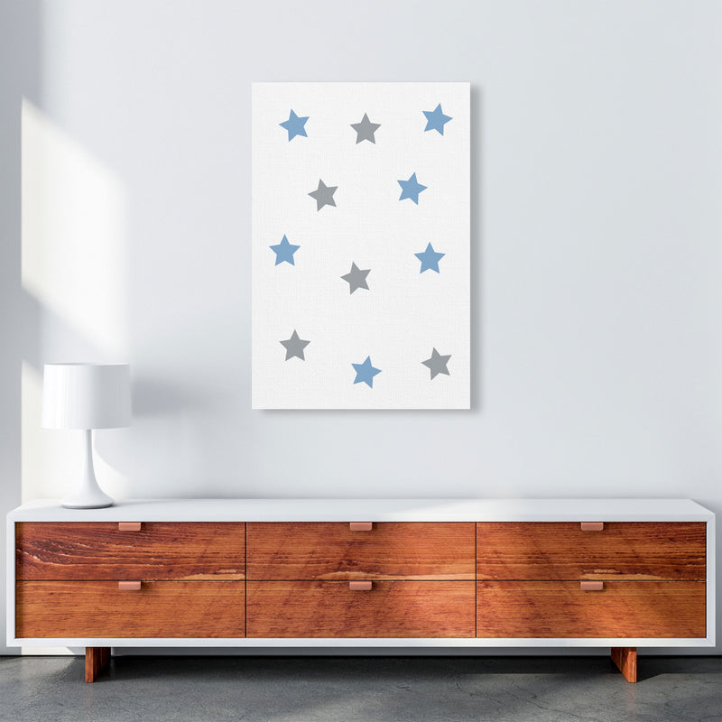 Blue And Grey Stars Framed Nursey Wall Art Print A1 Canvas