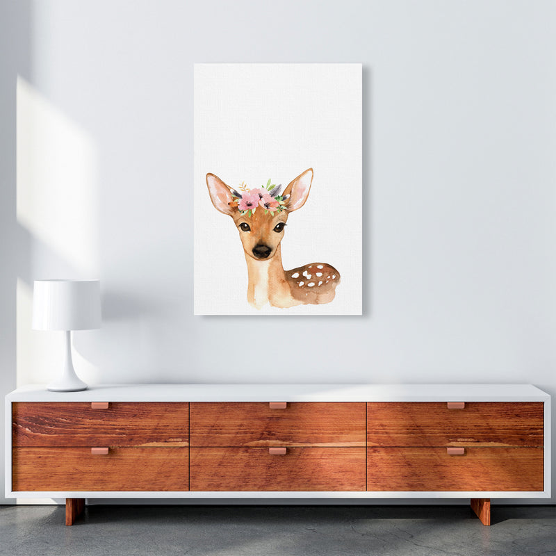 Forest Friends, Floral Cute Deer Modern Print Animal Art Print A1 Canvas