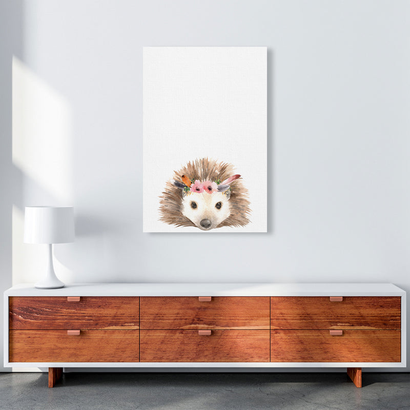 Forest Friends, Floral Cute Hedgehog Modern Print Animal Art Print A1 Canvas