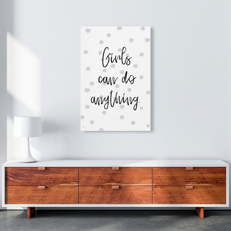 Girls Can Do Anything Grey Polka Dots Framed Typography Wall Art Print A1 Canvas