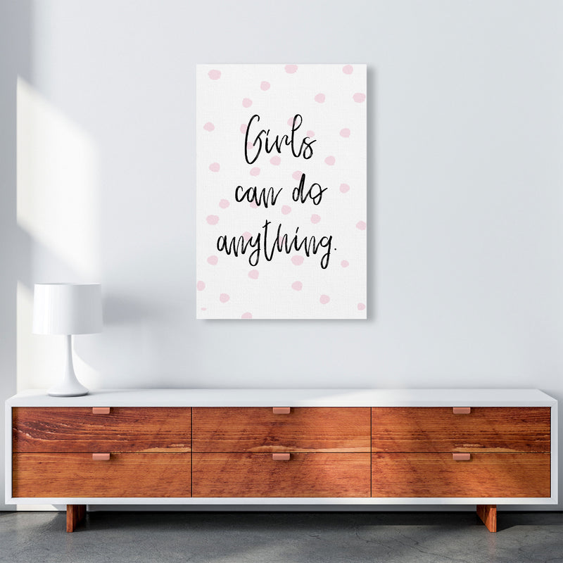 Girls Can Do Anything Pink Polka Dots Framed Typography Wall Art Print A1 Canvas