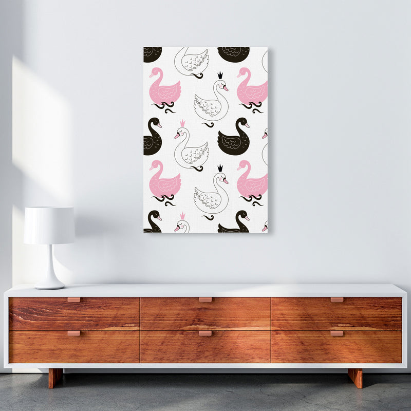 Pink Black And White Swan Pattern Modern Print Animal Art Print A1 Canvas