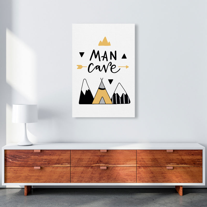 Man Cave Mountains Mustard And Black Framed Typography Wall Art Print A1 Canvas