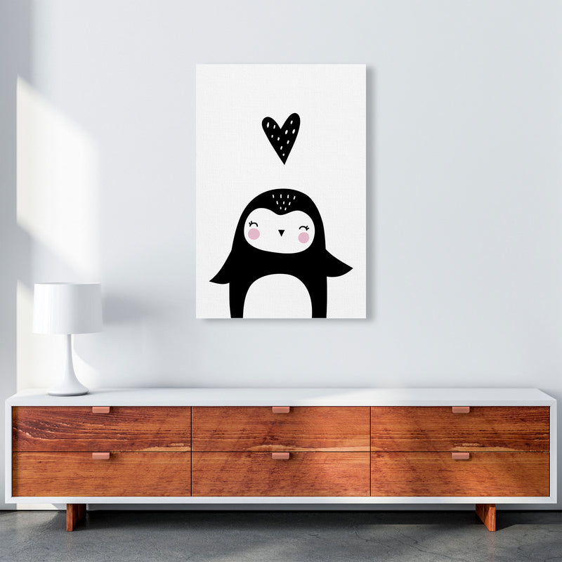 Penguin And Heart Modern Print Animal Art Print A1 Canvas