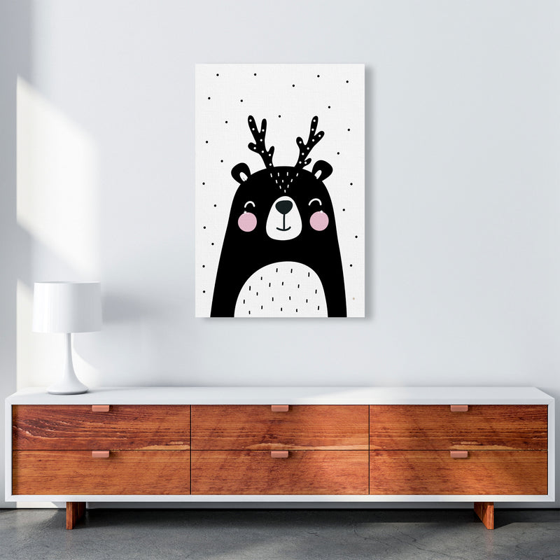 Black Bear With Antlers Modern Print Animal Art Print A1 Canvas