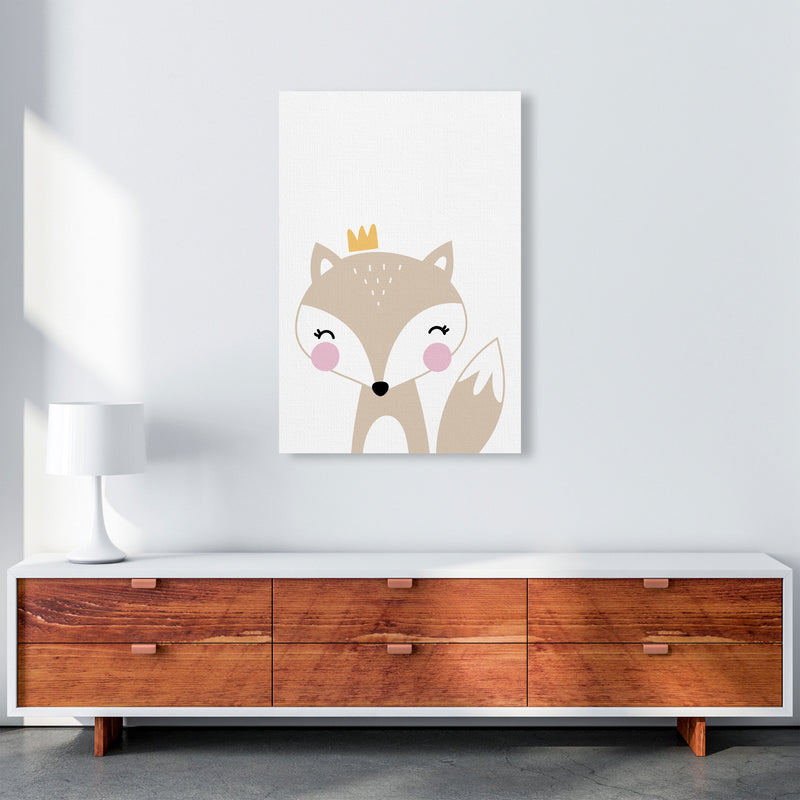 Scandi Beige Fox With Crown Framed Nursey Wall Art Print A1 Canvas