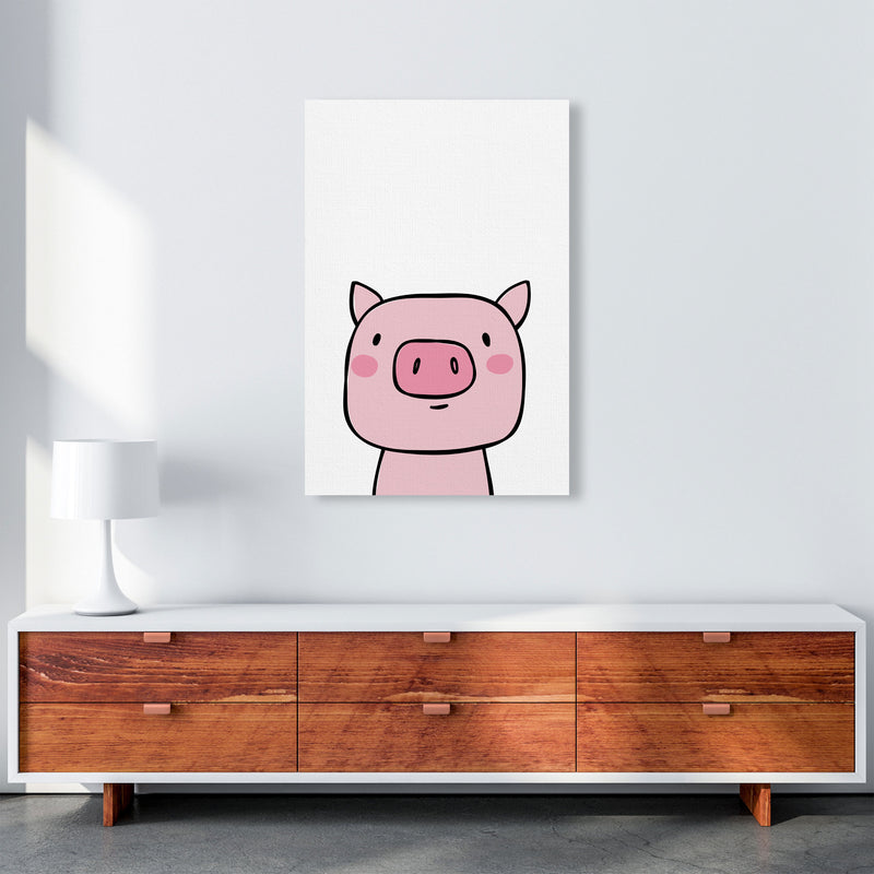 Scandi Pink Pig Framed Nursey Wall Art Print A1 Canvas