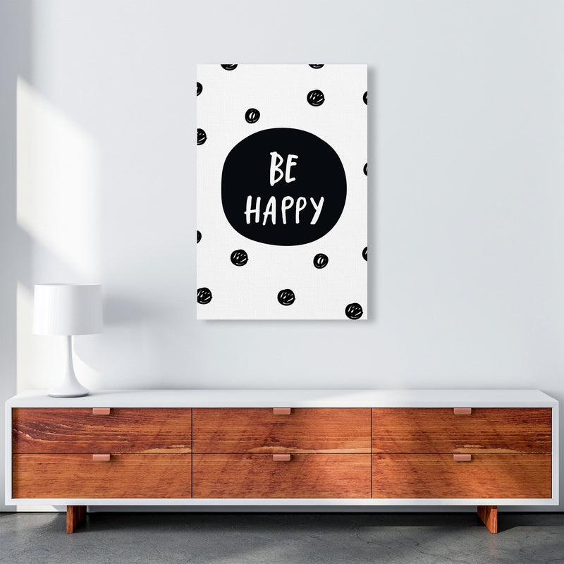 Be Happy Polka Dot Framed Typography Wall Art Print A1 Canvas