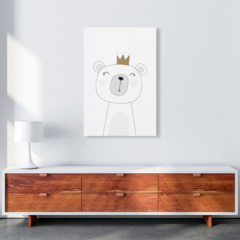 Scandi Cute Bear With Crown Framed Nursey Wall Art Print A1 Canvas