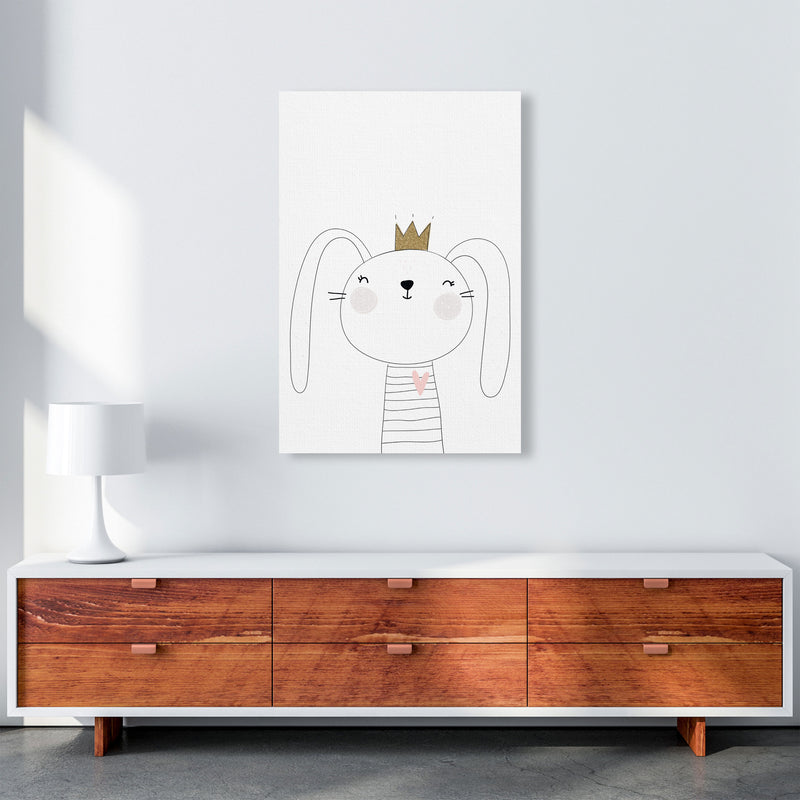 Scandi Cute Bunny With Crown Framed Nursey Wall Art Print A1 Canvas