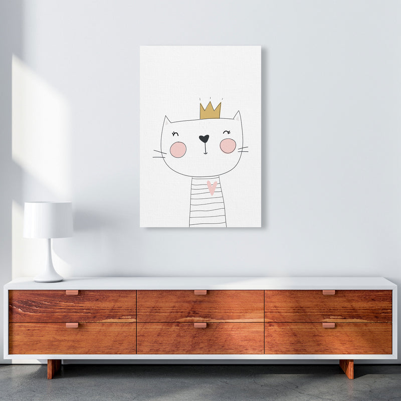 Scandi Cute Cat With Crown Framed Nursey Wall Art Print A1 Canvas