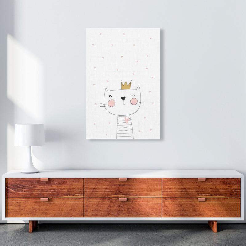 Scandi Cute Cat With Crown And Stars Framed Nursey Wall Art Print A1 Canvas