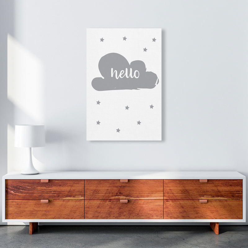 Hello Cloud Grey Framed Nursey Wall Art Print A1 Canvas