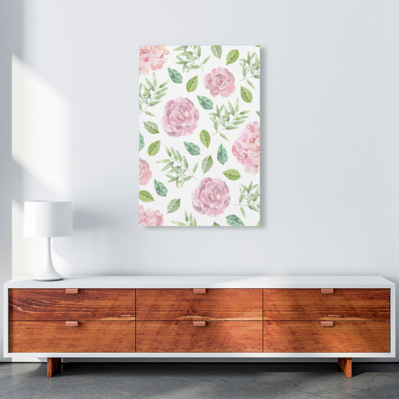 Pink Floral Repeat Pattern Modern Print, Framed Botanical & Nature Art Print A1 Canvas