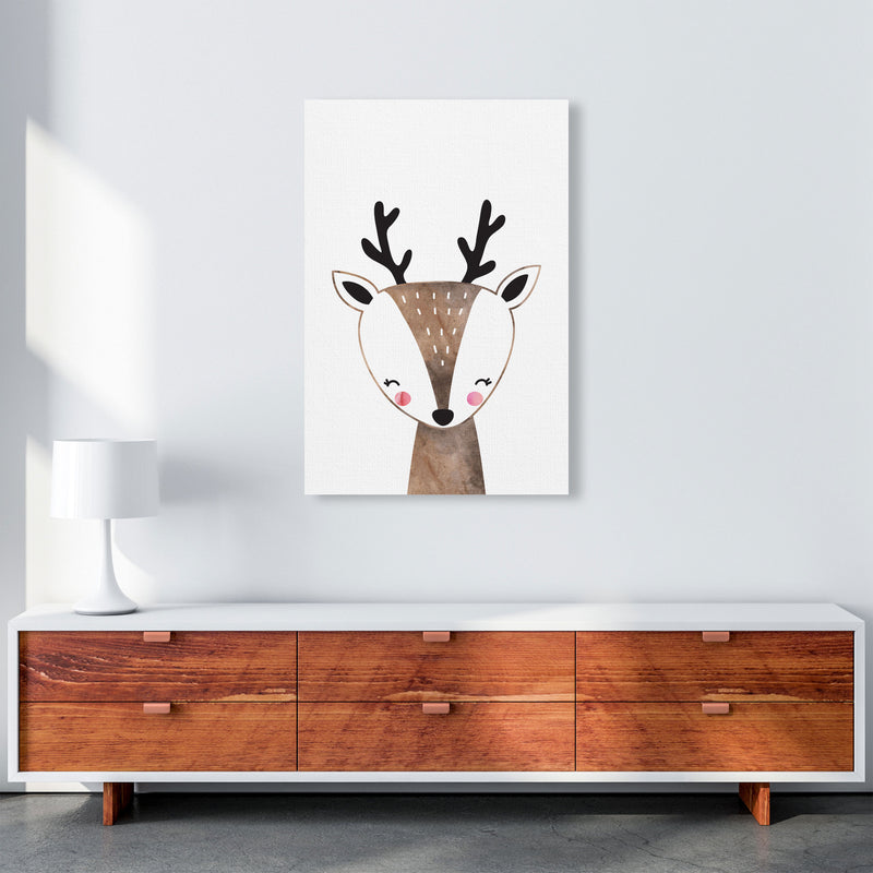 Scandi Brown Deer Watercolour Framed Nursey Wall Art Print A1 Canvas