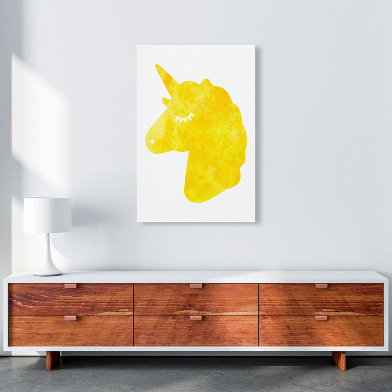 Unicorn Yellow Silhouette Watercolour Modern Print A1 Canvas