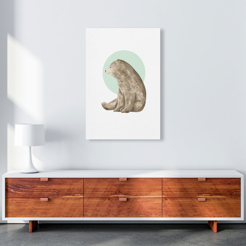 Watercolour Bear With Green Circle Modern Print Animal Art Print A1 Canvas