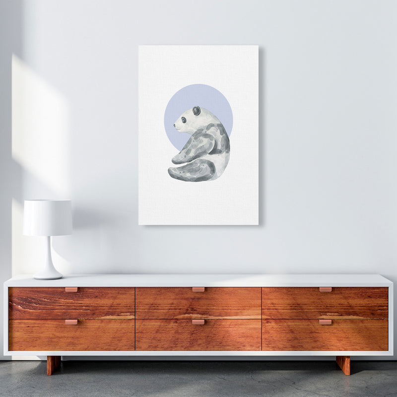 Watercolour Panda With Blue Circle Modern Print, Animal Art Print A1 Canvas