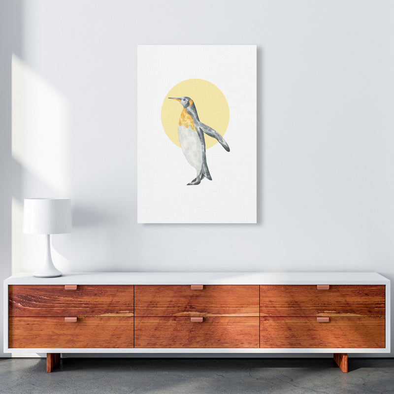 Watercolour Penguin With Yellow Circle Modern Print, Animal Art Print A1 Canvas