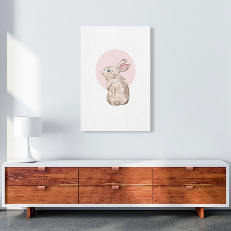 Watercolour Bunny With Pink Circle Modern Print, Animal Art Print A1 Canvas