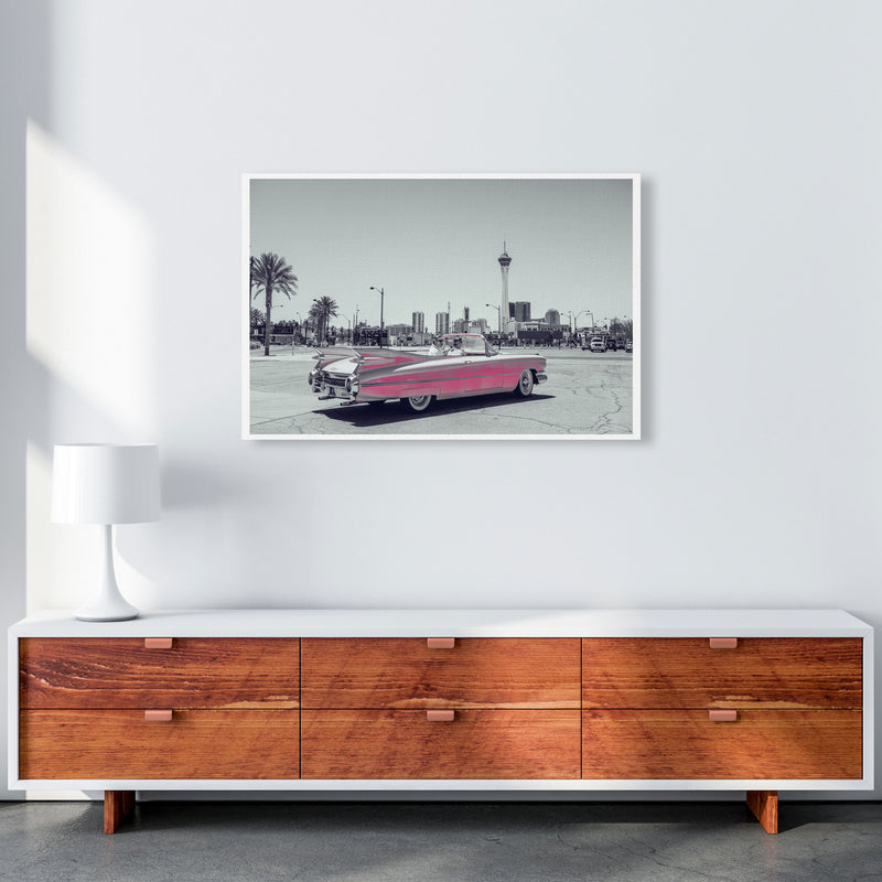Retro Pink Car Modern Print A1 Canvas