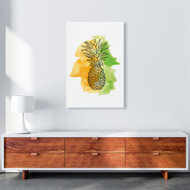 Orange And Green Pineapple Watercolour Modern Print A1 Canvas