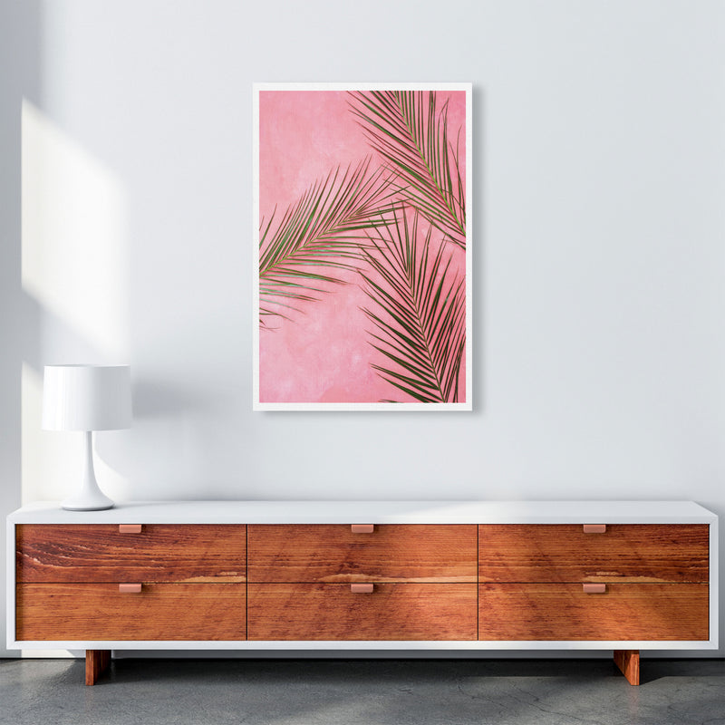 Pink Palm Leaves Modern Print, Framed Botanical & Nature Art Print A1 Canvas
