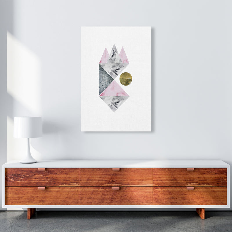 Luna Side Moon Pink And Grey Triangles Abstract  Art Print by Pixy Paper A1 Canvas