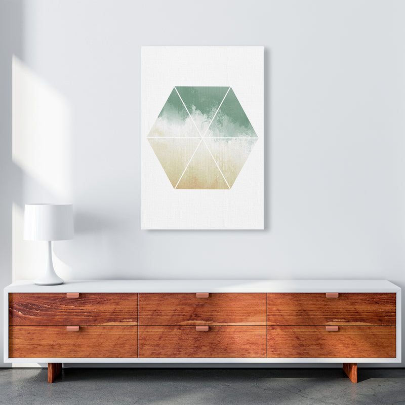 Green And Beige Watercolour Hexagon Abstract  Art Print by Pixy Paper A1 Canvas