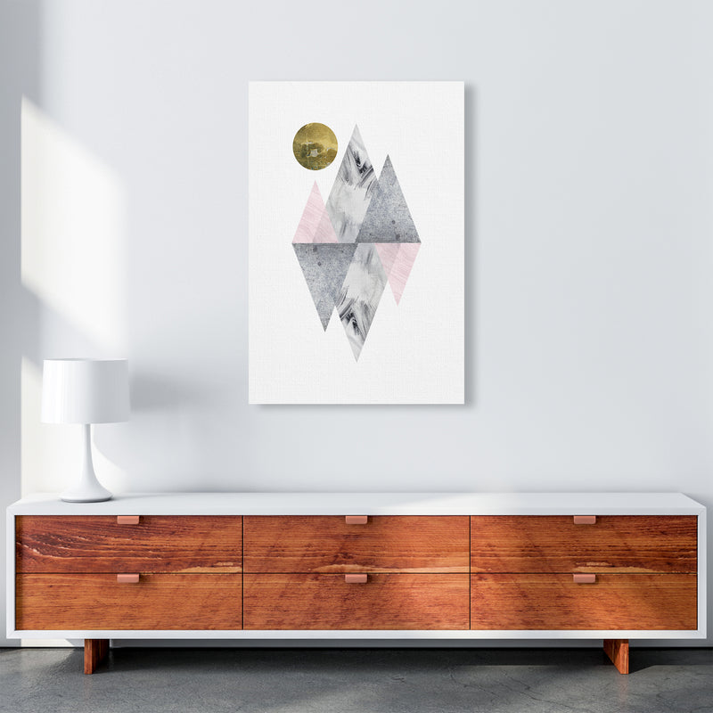 Luna Pink And Grey Diamonds With Gold Moon  Art Print by Pixy Paper A1 Canvas
