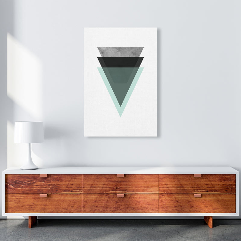 Geometric Mint And Black Triangles  Art Print by Pixy Paper A1 Canvas