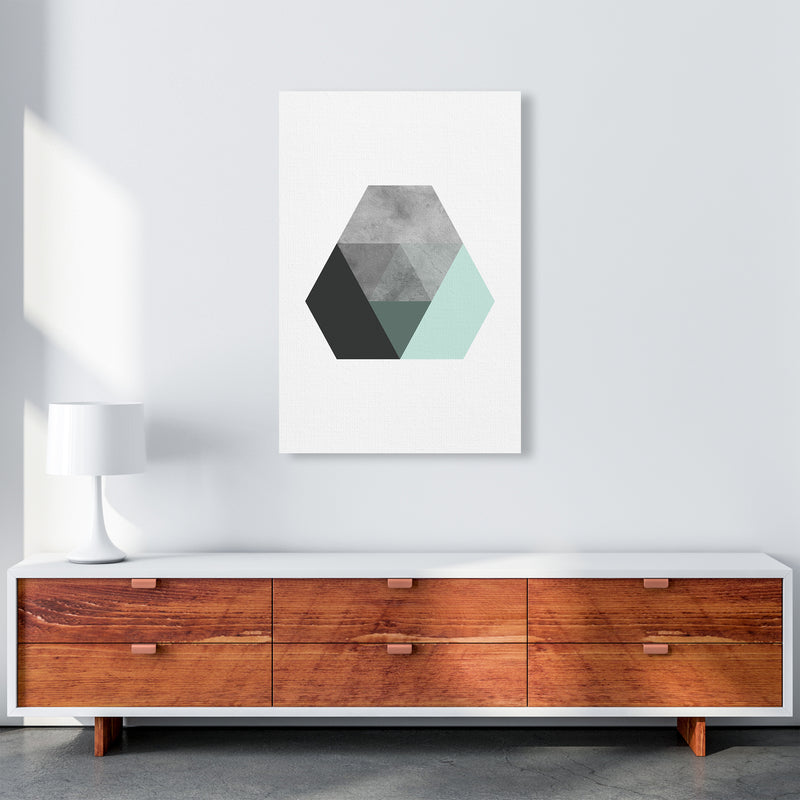 Geometric Mint And Black Hexagon  Art Print by Pixy Paper A1 Canvas