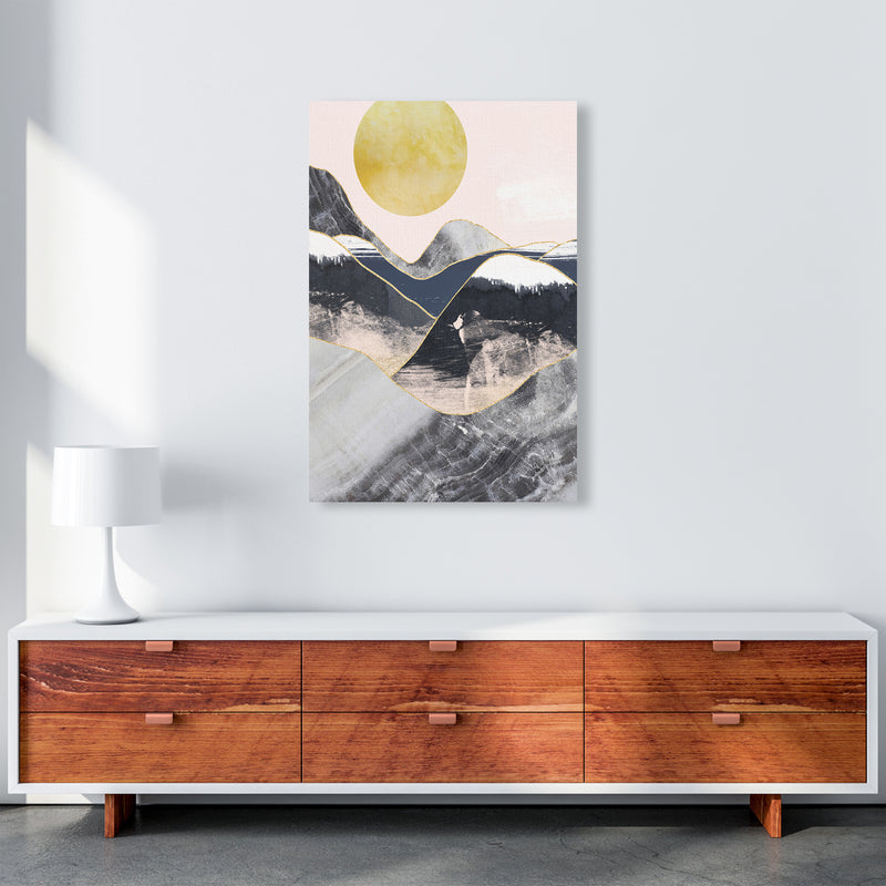 Gold Moon Navy Marble Mountains  Art Print by Pixy Paper A1 Canvas