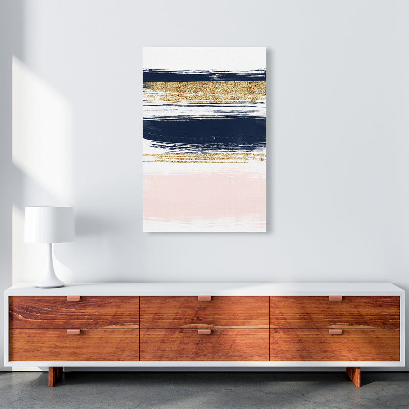 Lux Navy And Pink Paint Stripes  Art Print by Pixy Paper A1 Canvas