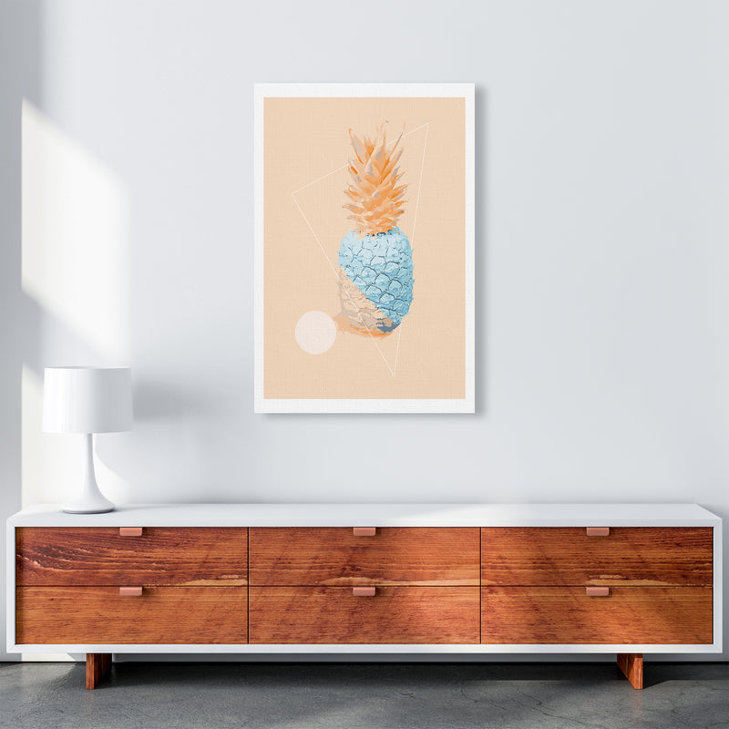 Pineapple In Blue With Peach  Art Print by Pixy Paper A1 Canvas