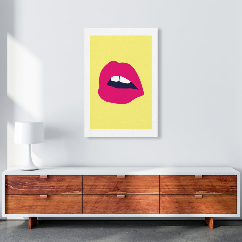 Pink Lips Yellow Back  Art Print by Pixy Paper A1 Canvas