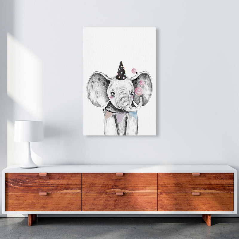 Safari Babies Elephant With Party Hat  Art Print by Pixy Paper A1 Canvas