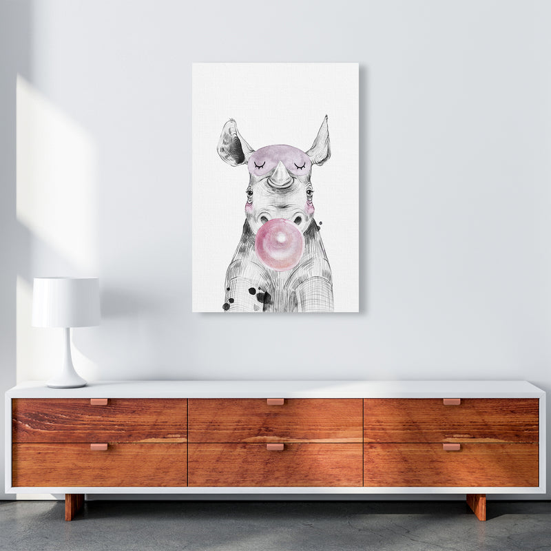 Safari Babies Rhino With Bubble  Art Print by Pixy Paper A1 Canvas