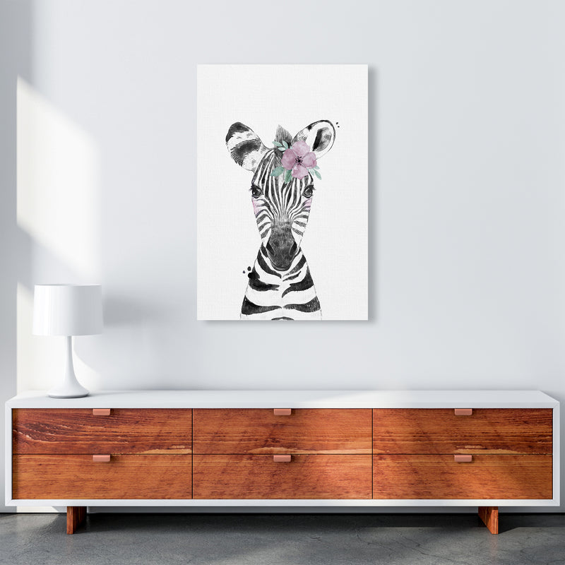 Safari Babies Zebra With Flower  Art Print by Pixy Paper A1 Canvas