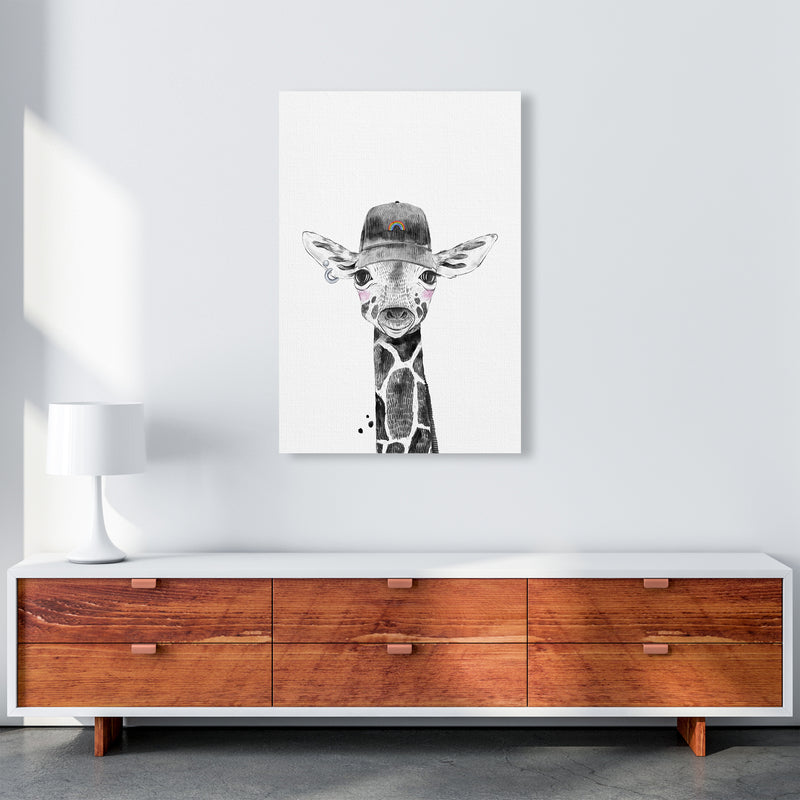 Safari Babies Giraffe With Hat  Art Print by Pixy Paper A1 Canvas