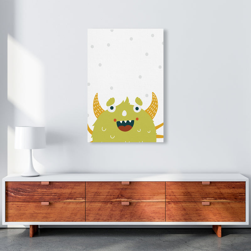 Little Monsters Green Happy  Art Print by Pixy Paper A1 Canvas