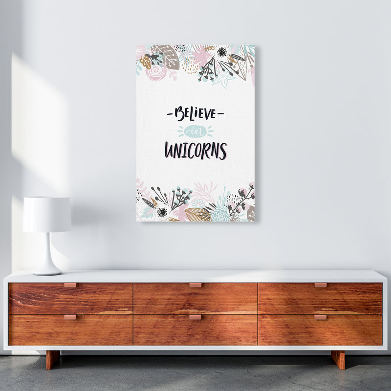 Believe In Unicorns Floral  Art Print by Pixy Paper A1 Canvas