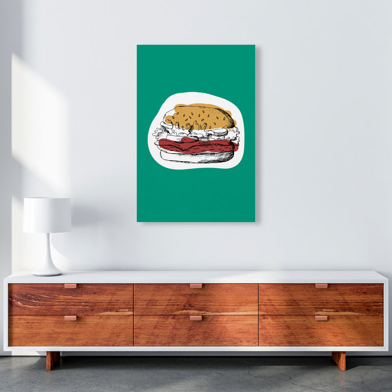 Kitchen Pop Burger Teal Art Print by Pixy Paper A1 Canvas